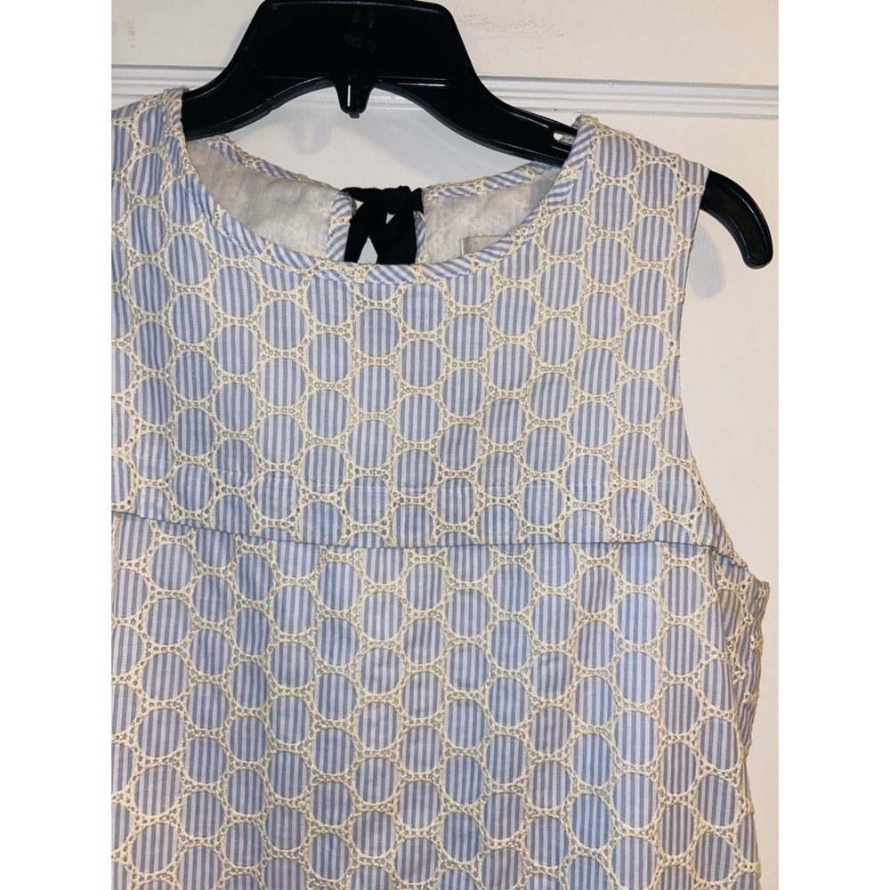 J Crew Size 4 Dress Seersucker Eyelet Blue White Embroidered Sleeveless - Picture 7 of 7
